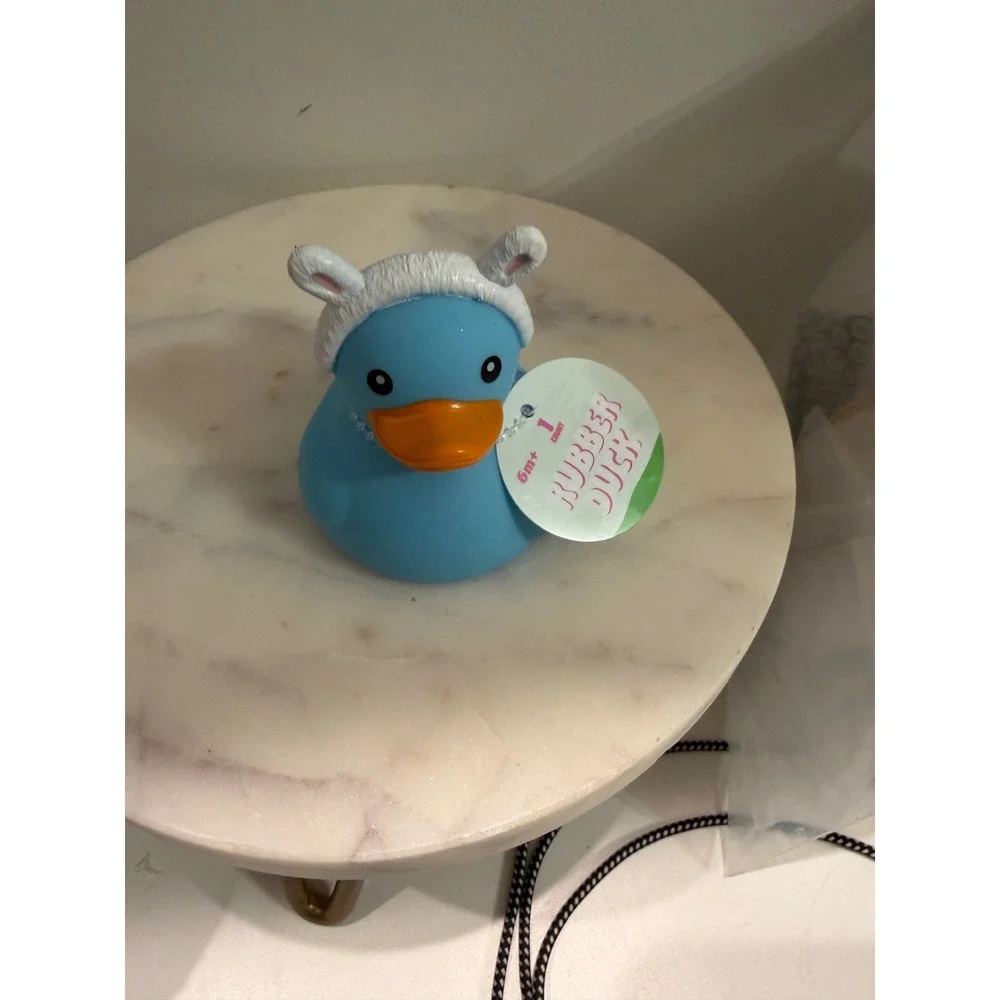 Blue Rubber Duck Bath Toy Bunny Hat Toddler Baby Bath‎ Time Fun